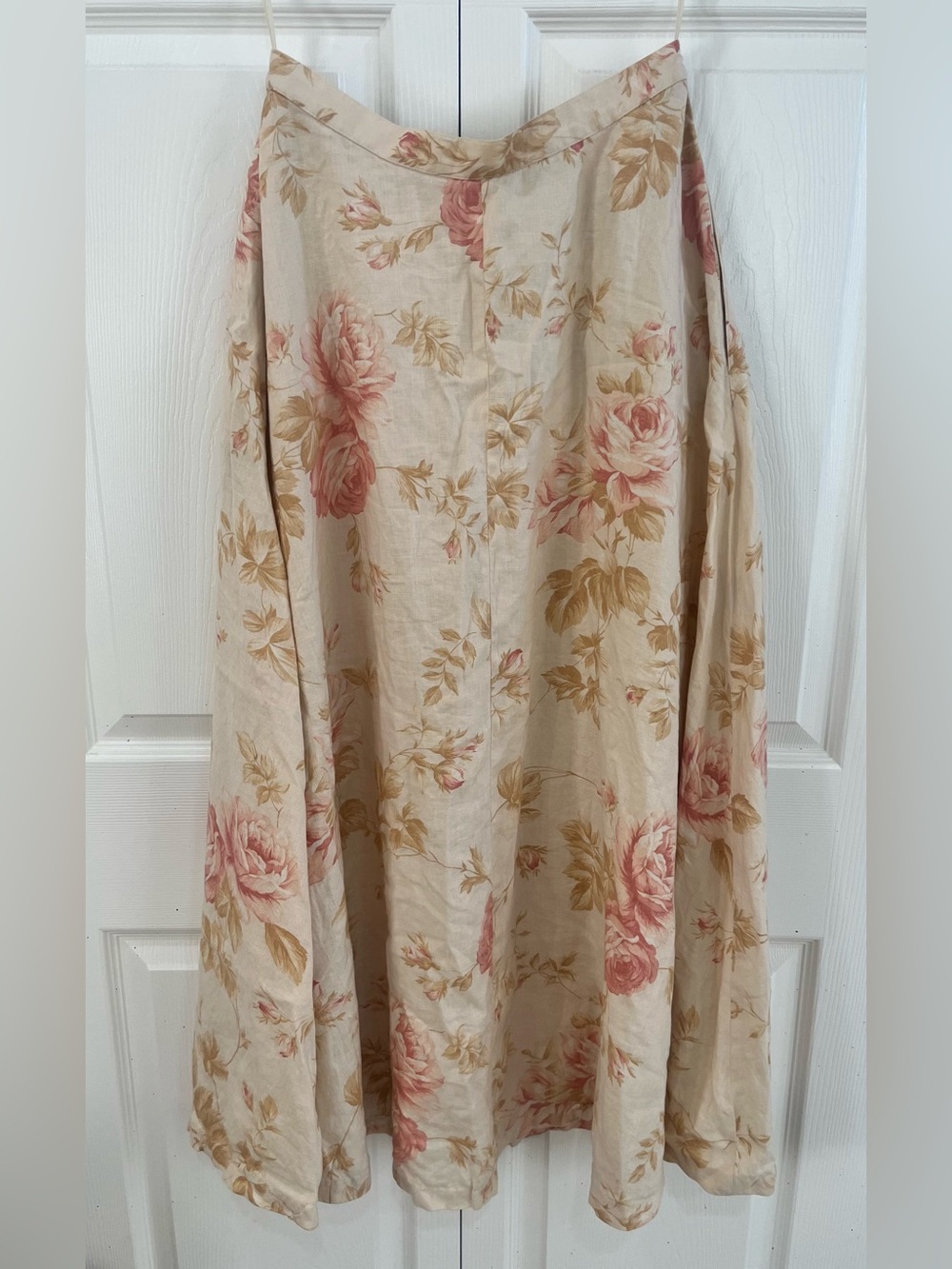 Vintage Lauren Ralph Lauren 100% linen floral button-front midi skirt, size 8. - Picture 3 of 11